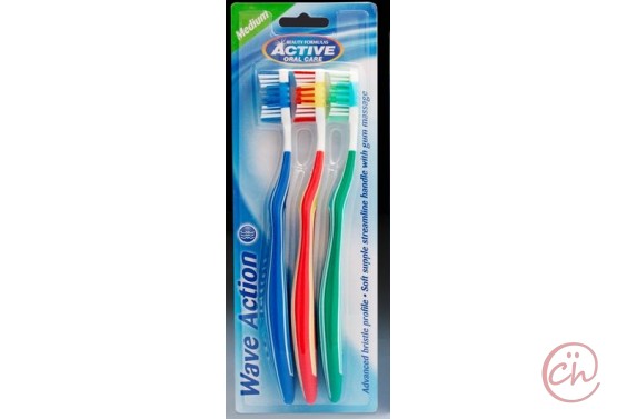 Ергономична четка за зъби Wave Action Medium 3 бр.- Beauty Formulas